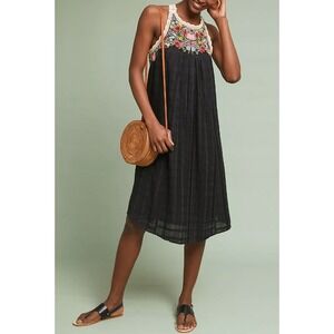 Anthropologie Akemi + Kin‎ Mosley Embroidered Dress Black XS Sleeveless
